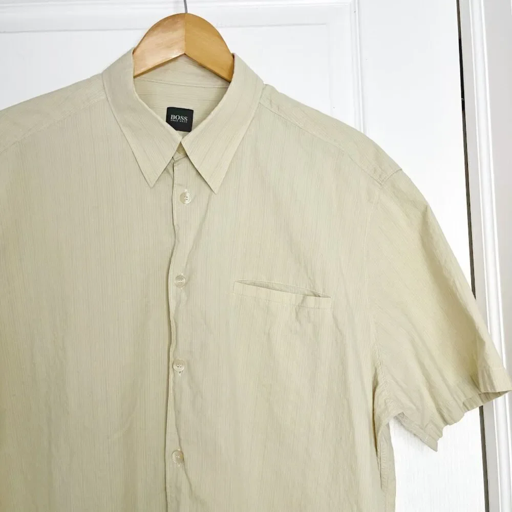 Hugo Boss Cotton Short Sleeve Button Collared Lightweight Pocket Dress Shirt